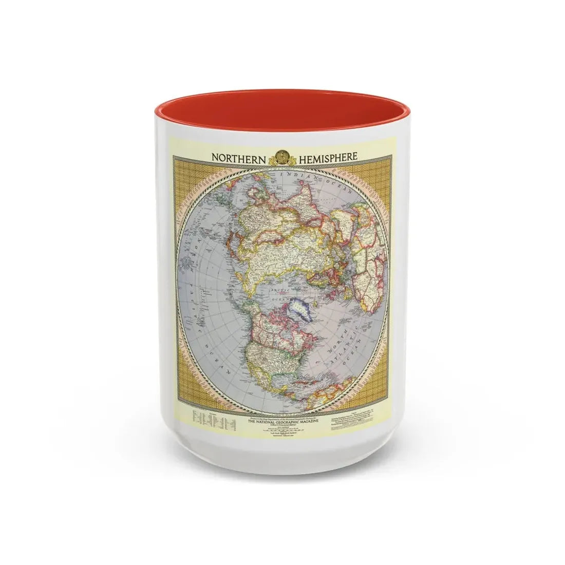 Northern Hemisphere (1946) (Map) Accent Coffee Mug 15oz Red - Go Mug Yourself