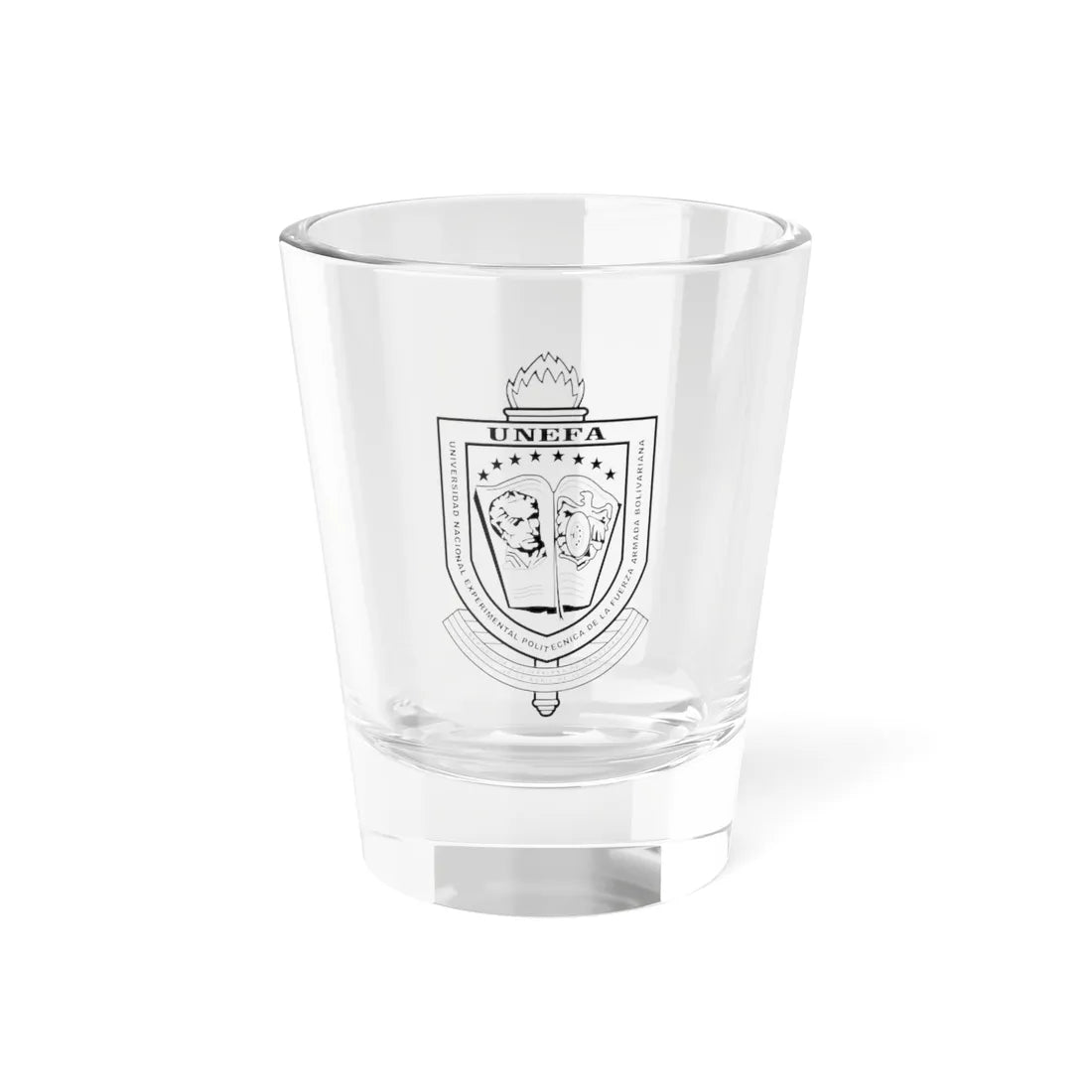 Nuevo Escudo de la UNEFA desde 1999 Monochrome (Venezuela) (Coat of Arms) Shot Glass 1.5oz 1.5oz - Go Mug Yourself