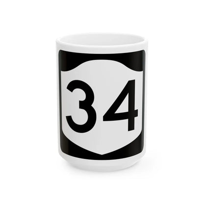 NY-34 (New York) (Road Sign) White Coffee Mug 15oz - Go Mug Yourself