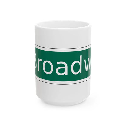 NYCDOT East Broadway Sign (New York) (Road Sign) White Coffee Mug 15oz - Go Mug Yourself