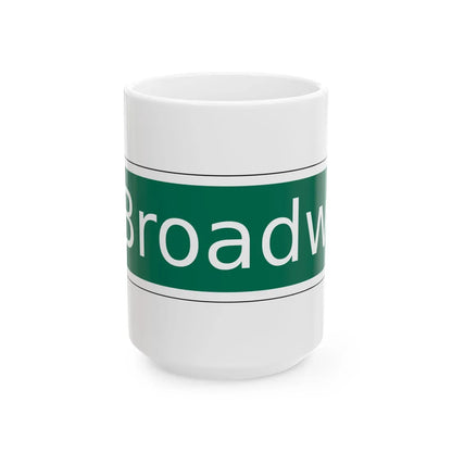 NYCDOT West Broadway Sign (New York) (Road Sign) White Coffee Mug 15oz - Go Mug Yourself