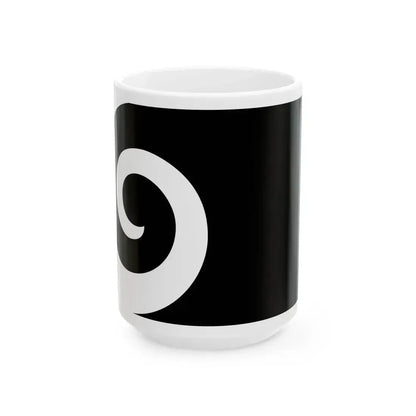NZ flag design Koru Black by Andrew Fyfe (New Zealand) White Coffee Mug 15oz - Go Mug Yourself