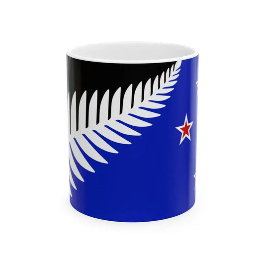 NZ flag design Silver Fern Black White  Blue by Kyle Lockwood (New Zealand) White Coffee Mug 11oz - Go Mug Yourself