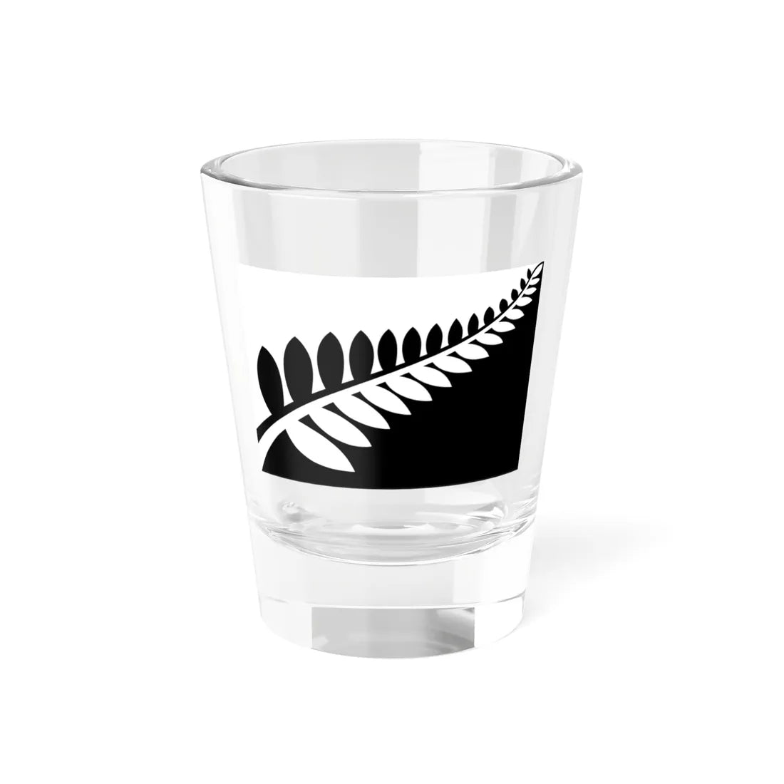 NZ flag design Silver Fern Black  White by Alofi Kanter (New Zealand) Shot Glass 1.5oz 1.5oz - Go Mug Yourself