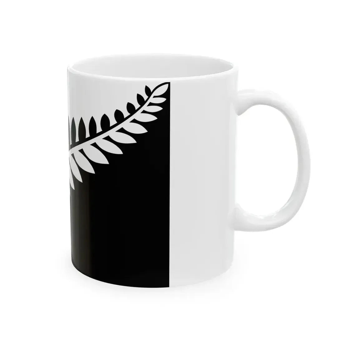 NZ flag design Silver Fern Black  White by Alofi Kanter (New Zealand) White Coffee Mug - Go Mug Yourself