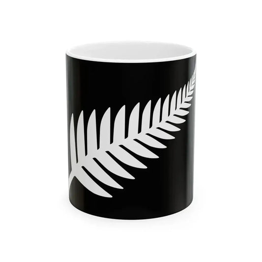 NZ flag design Silver Fern Black  White by Kyle Lockwood (New Zealand) White Coffee Mug 11oz - Go Mug Yourself