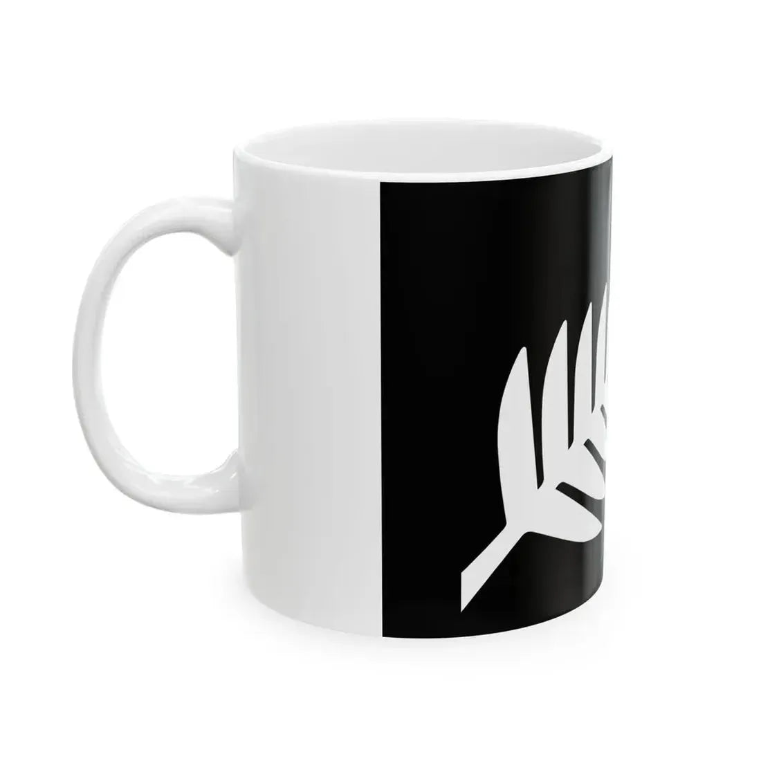 NZ flag design Silver Fern Black  White by Kyle Lockwood (New Zealand) White Coffee Mug - Go Mug Yourself
