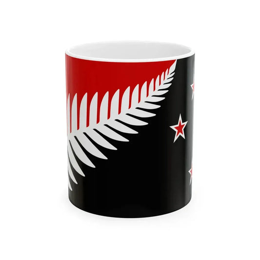 NZ flag design Silver Fern Black White  Red by Kyle Lockwood (New Zealand) White Coffee Mug 11oz - Go Mug Yourself