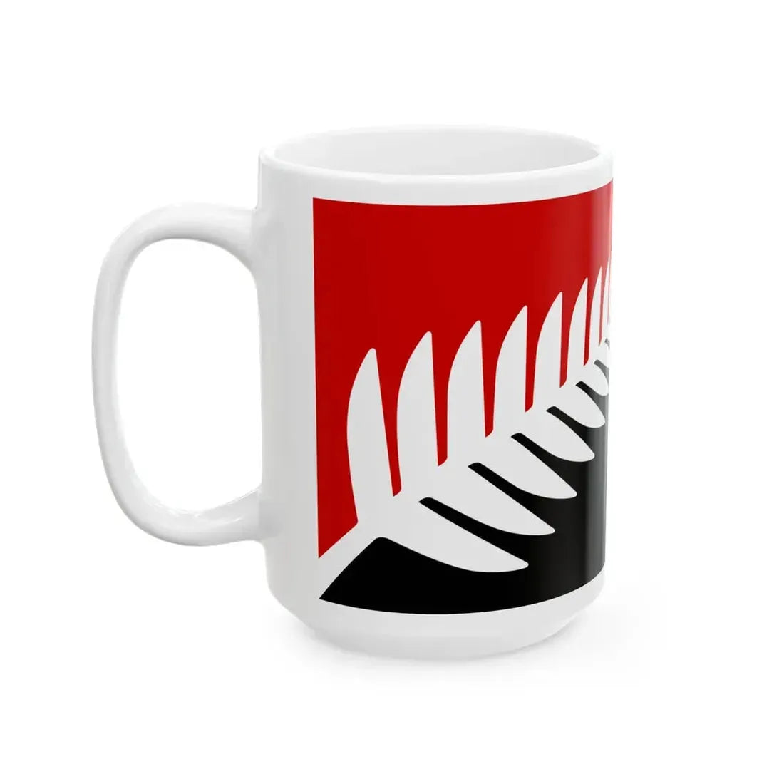 NZ flag design Silver Fern Black White  Red by Kyle Lockwood (New Zealand) White Coffee Mug - Go Mug Yourself
