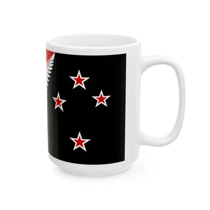 NZ flag design Silver Fern Black White  Red by Kyle Lockwood (New Zealand) White Coffee Mug - Go Mug Yourself