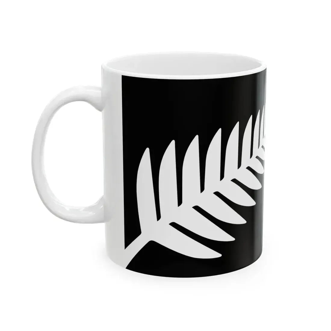 NZ flag design Silver Fern Black with Red Stars by Kyle Lockwood (New Zealand) White Coffee Mug - Go Mug Yourself
