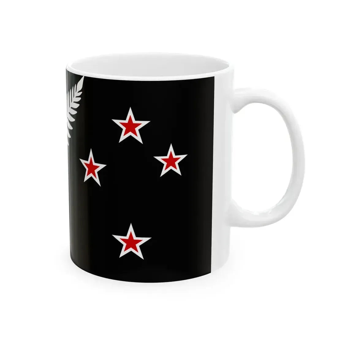 NZ flag design Silver Fern Black with Red Stars by Kyle Lockwood (New Zealand) White Coffee Mug - Go Mug Yourself