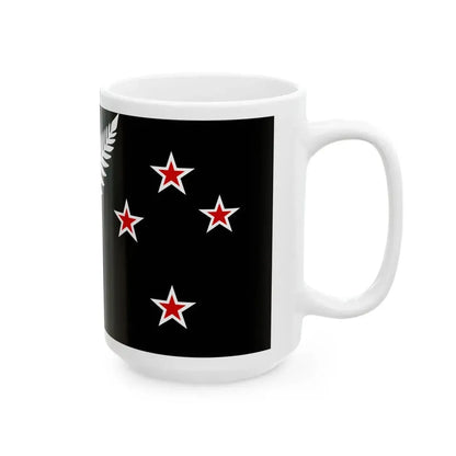 NZ flag design Silver Fern Black with Red Stars by Kyle Lockwood (New Zealand) White Coffee Mug - Go Mug Yourself