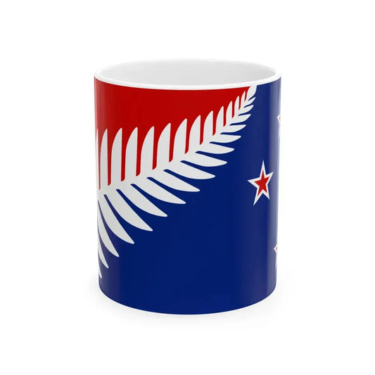 NZ flag design Silver Fern Red White  Blue by Kyle Lockwood (New Zealand) White Coffee Mug 11oz - Go Mug Yourself