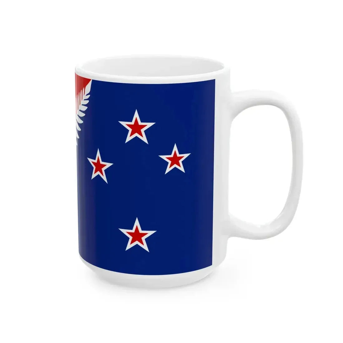 NZ flag design Silver Fern Red White  Blue by Kyle Lockwood (New Zealand) White Coffee Mug - Go Mug Yourself