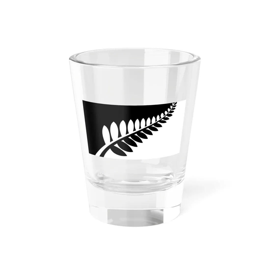 NZ flag design White  Black Fern by Alofi Kanter (New Zealand) Shot Glass 1.5oz 1.5oz - Go Mug Yourself