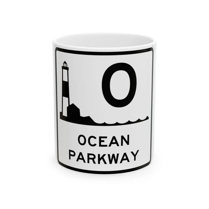 Ocean Pkwy Shield (New York) (Road Sign) White Coffee Mug 11oz - Go Mug Yourself