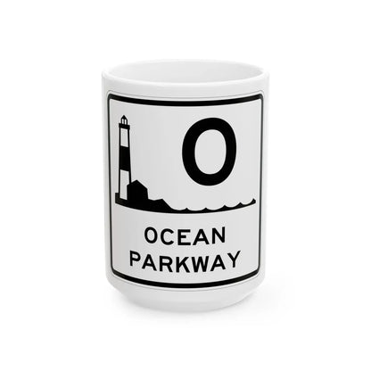 Ocean Pkwy Shield (New York) (Road Sign) White Coffee Mug 15oz - Go Mug Yourself