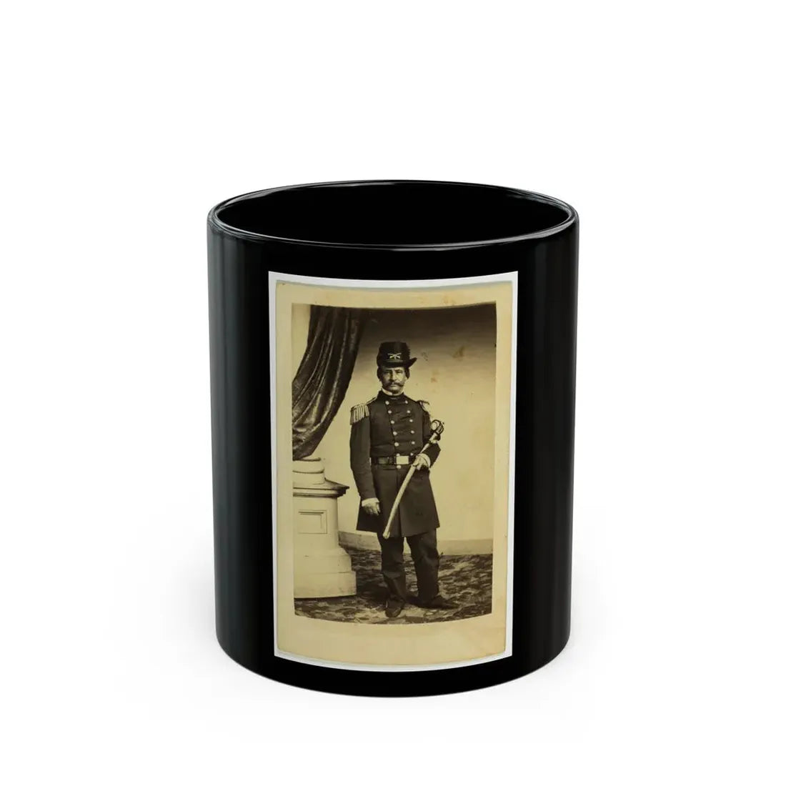 Officer David Hunter, Full-Length Portrait In Full Military Dress, Standing, Holding Sword, Facing Front (U.S. Civil War) Black Coffee Mug 11oz - Go Mug Yourself