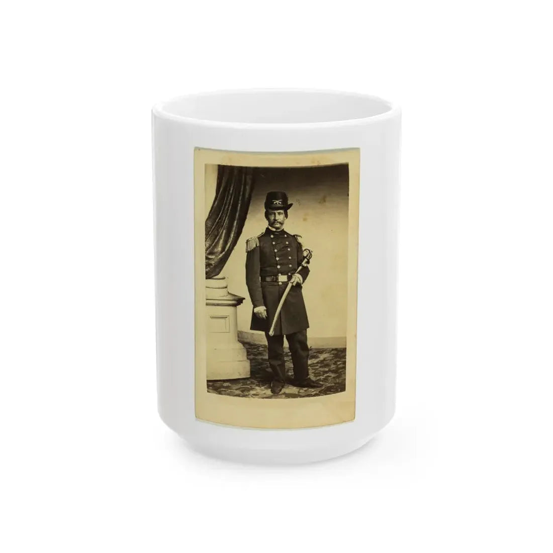 Officer David Hunter, Full-Length Portrait In Full Military Dress, Standing, Holding Sword, Facing Front (U.S. Civil War) White Coffee Mug 15oz - Go Mug Yourself