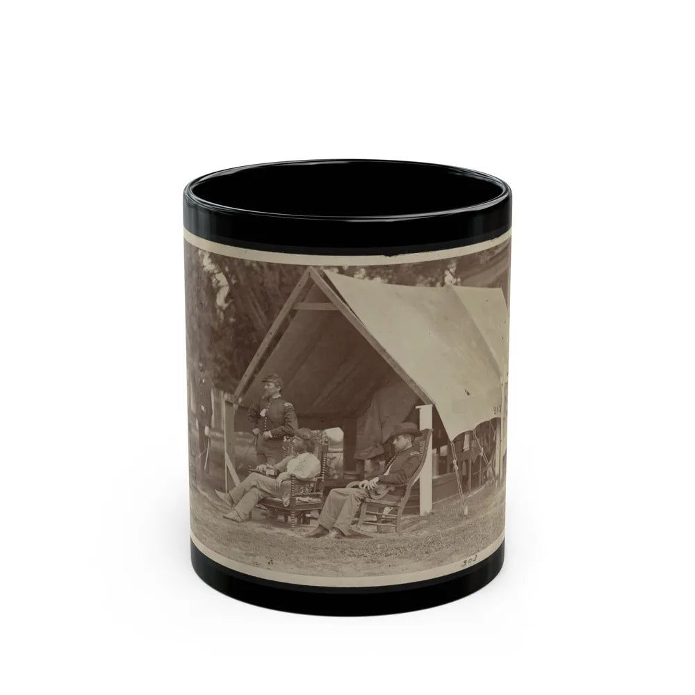 Officers Relaxing Outside A Tent (U.S. Civil War) Black Coffee Mug-11oz-Go Mug Yourself