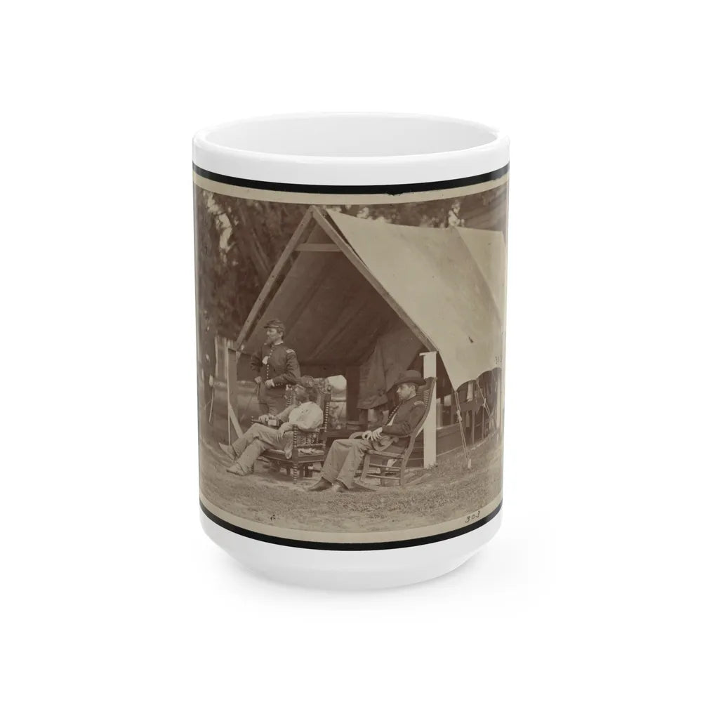 Officers Relaxing Outside A Tent (U.S. Civil War) White Coffee Mug-15oz-Go Mug Yourself