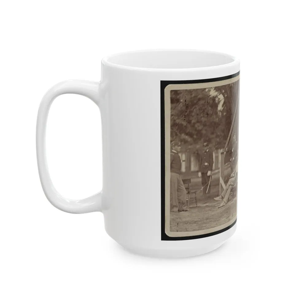 Officers Relaxing Outside A Tent (U.S. Civil War) White Coffee Mug-Go Mug Yourself