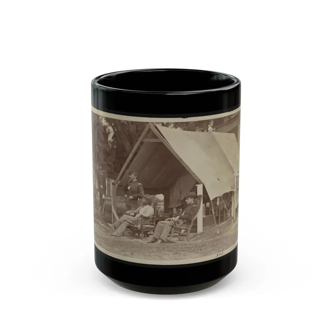 Officers Relaxing Outside A Tent (U.S. Civil War) Black Coffee Mug 15oz - Go Mug Yourself
