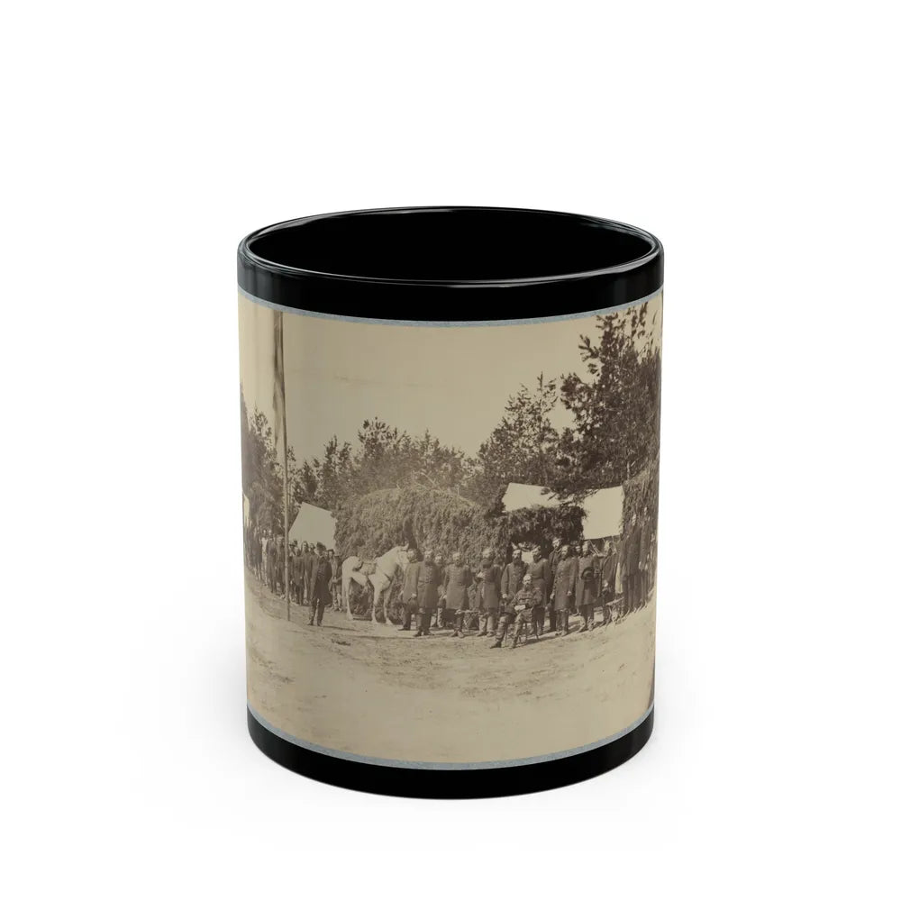 Officers Stand In Line By A Flagpole (U.S. Civil War) Black Coffee Mug-11oz-Go Mug Yourself