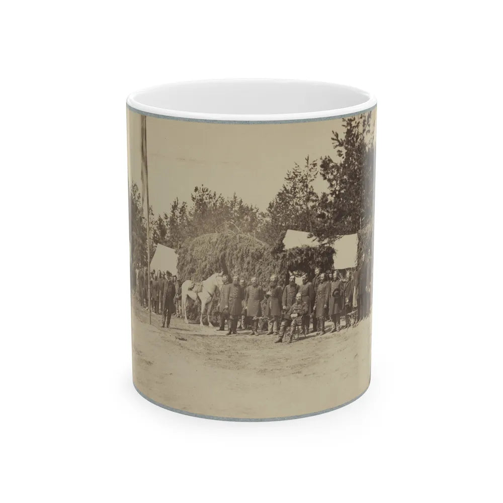 Officers Stand In Line By A Flagpole (U.S. Civil War) White Coffee Mug-11oz-Go Mug Yourself