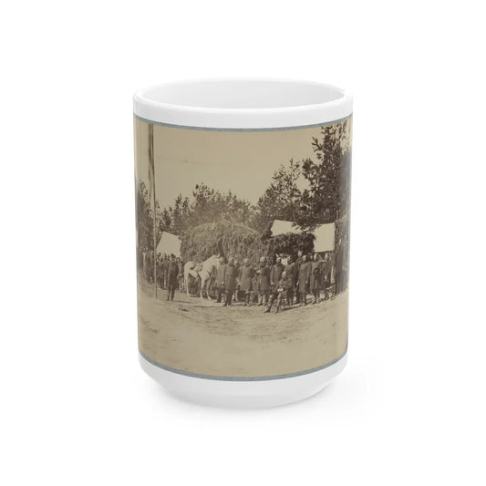 Officers Stand In Line By A Flagpole (U.S. Civil War) White Coffee Mug-15oz-Go Mug Yourself