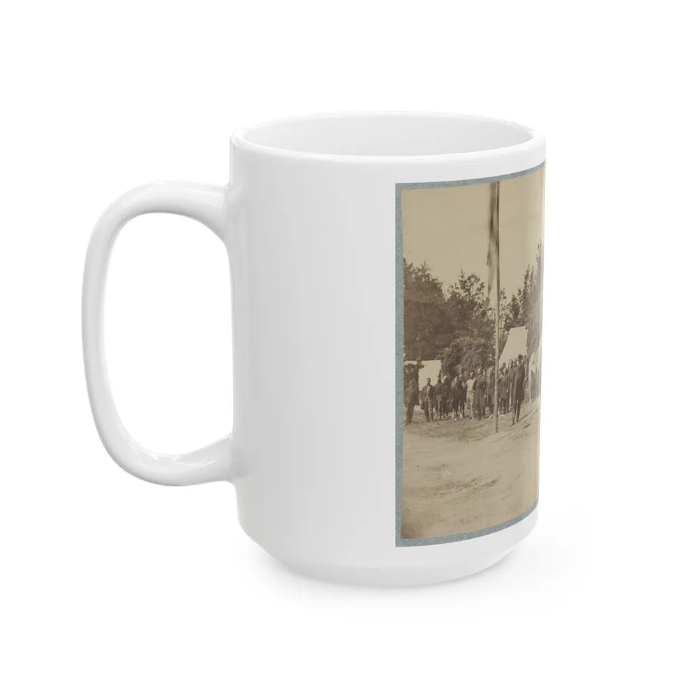 Officers Stand In Line By A Flagpole (U.S. Civil War) White Coffee Mug-Go Mug Yourself