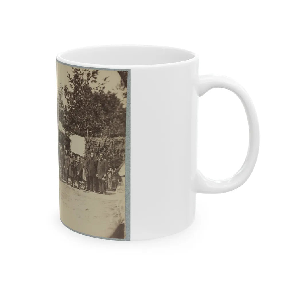 Officers Stand In Line By A Flagpole (U.S. Civil War) White Coffee Mug-Go Mug Yourself