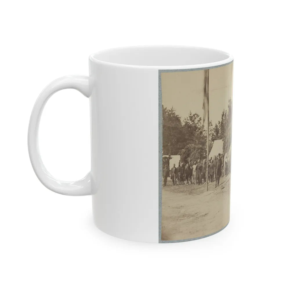 Officers Stand In Line By A Flagpole (U.S. Civil War) White Coffee Mug-Go Mug Yourself