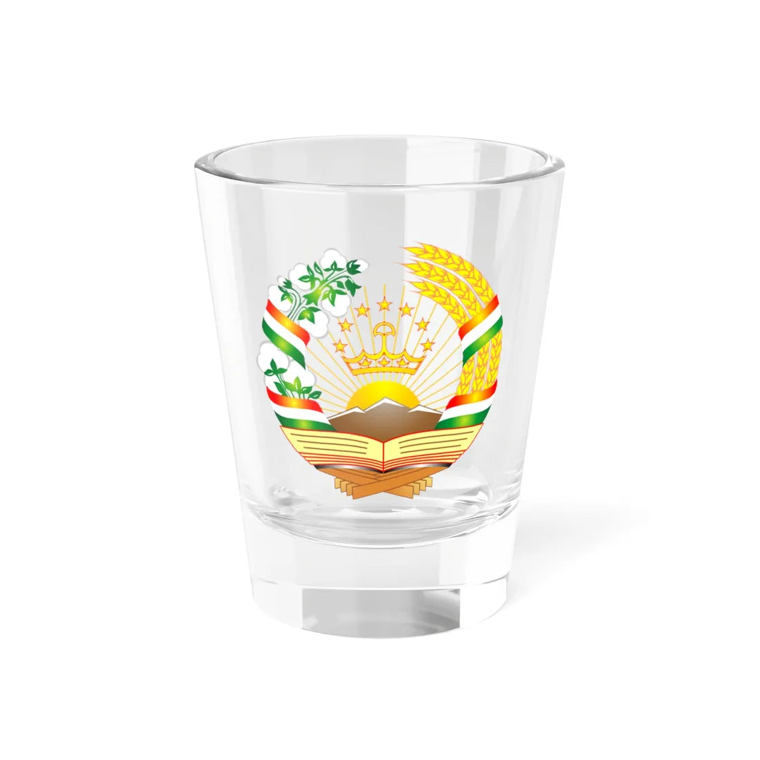 Official Emblem of Tajikistan (Tajikistan) (Coat of Arms) Shot Glass 1.5oz 1.5oz - Go Mug Yourself