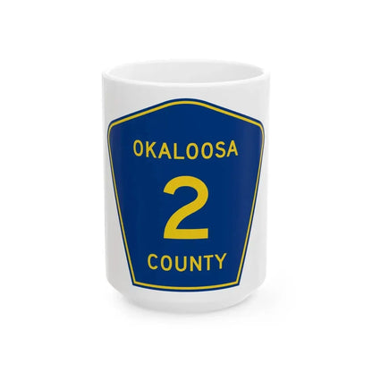 Okaloosa County 2 (Florida) (Road Sign) White Coffee Mug 15oz - Go Mug Yourself
