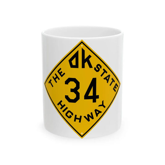 Oklahoma 34 1924 (Oklahoma) (Road Sign) White Coffee Mug 11oz - Go Mug Yourself