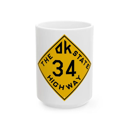 Oklahoma 34 1924 (Oklahoma) (Road Sign) White Coffee Mug 15oz - Go Mug Yourself