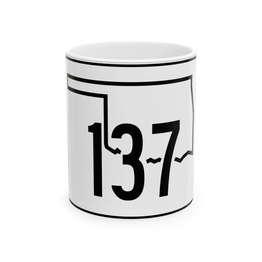 Oklahoma State Highway 137 (Oklahoma) (Road Sign) White Coffee Mug 11oz - Go Mug Yourself