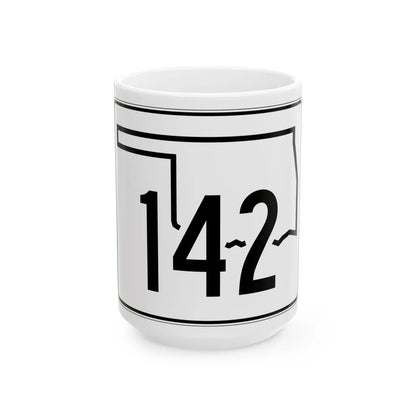 Oklahoma State Highway 142 (Oklahoma) (Road Sign) White Coffee Mug 15oz - Go Mug Yourself