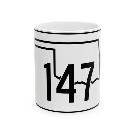Oklahoma State Highway 147 (Oklahoma) (Road Sign) White Coffee Mug 11oz - Go Mug Yourself