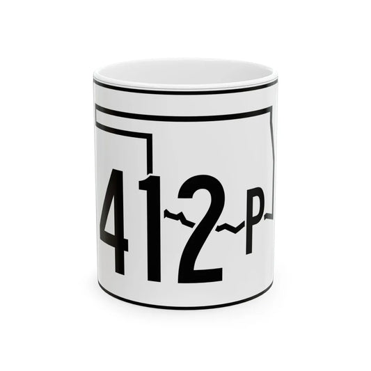 Oklahoma State Highway 412P (Oklahoma) (Road Sign) White Coffee Mug 11oz - Go Mug Yourself