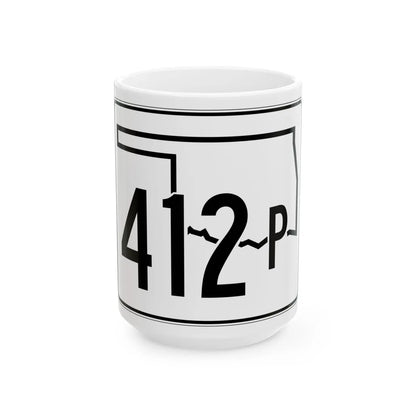 Oklahoma State Highway 412P (Oklahoma) (Road Sign) White Coffee Mug 15oz - Go Mug Yourself