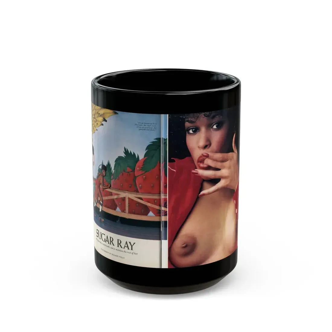 Ola Ray #130 - [Pages 144-145] Ola Playboy Spread Pages 1 & 2 of 10+Centerfold from Playboy Mag. June '80 (Vintage Female Icon) Black Coffee Mug 15oz - Go Mug Yourself