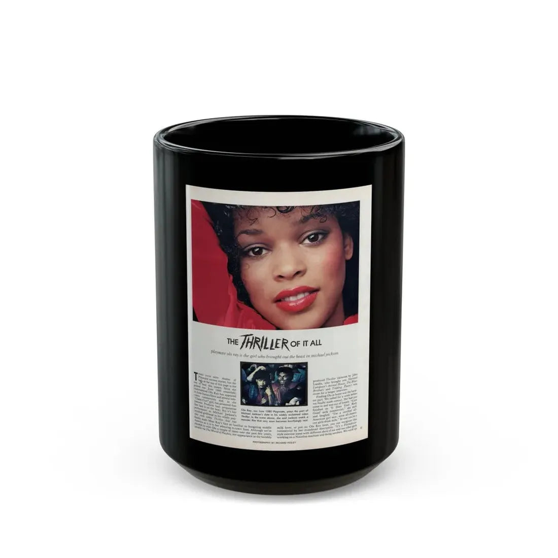 Ola Ray #134 - [Pages 87] Ola Playboy Spread Pages 1 of 5 from Playboy Mag. May '84 (Vintage Female Icon) Black Coffee Mug 15oz - Go Mug Yourself