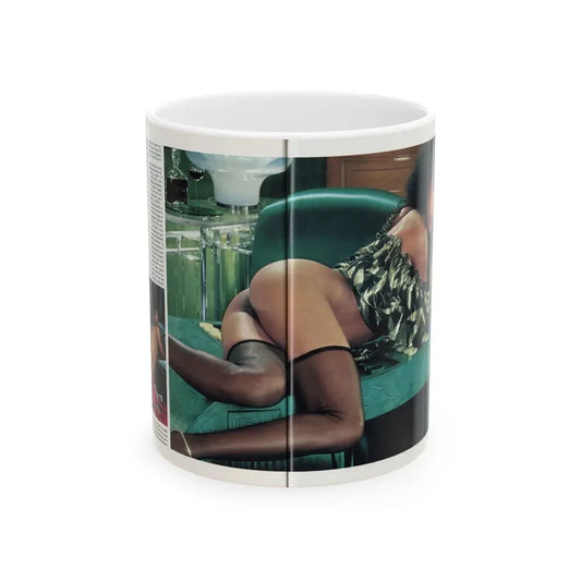 Ola Ray #135 - [Pages 88 & 89] Ola Playboy Spread Pages 2 & 3 of 5 from Playboy Mag. May '84 (Vintage Female Icon) White Coffee Mug 11oz - Go Mug Yourself