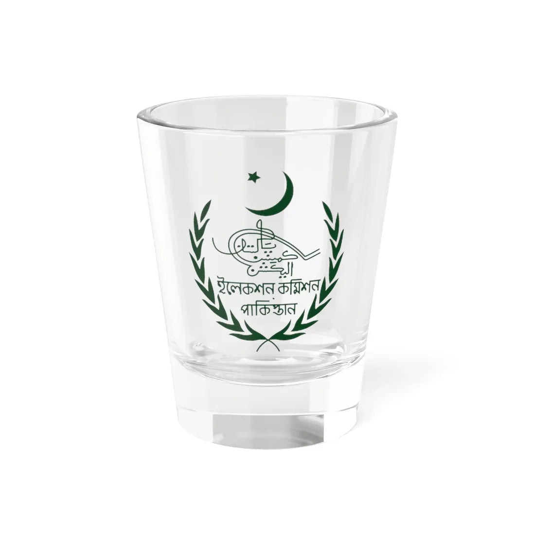 Old Emblem of the Election Commission of Pakistan green variant (Pakistan) (Coat of Arms) Shot Glass 1.5oz 1.5oz - Go Mug Yourself