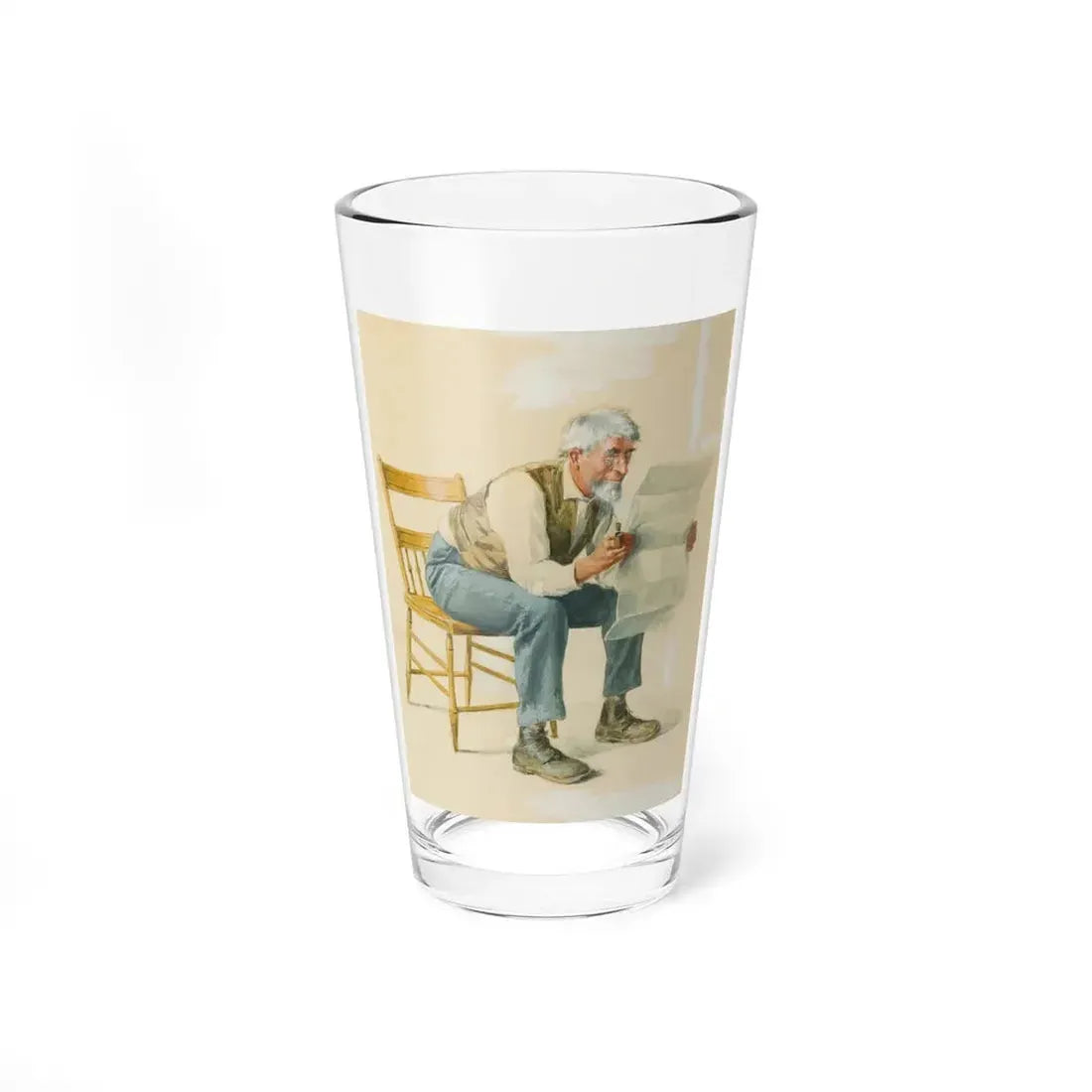 Old Man Reading a Newspaper (Magazine Illustration) Pint Glass 16oz 16oz - Go Mug Yourself