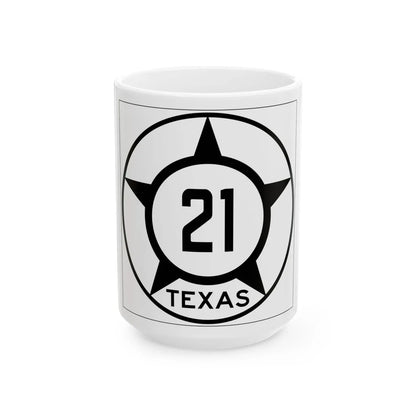 Old Texas 21 (Texas) (Road Sign) White Coffee Mug 15oz - Go Mug Yourself