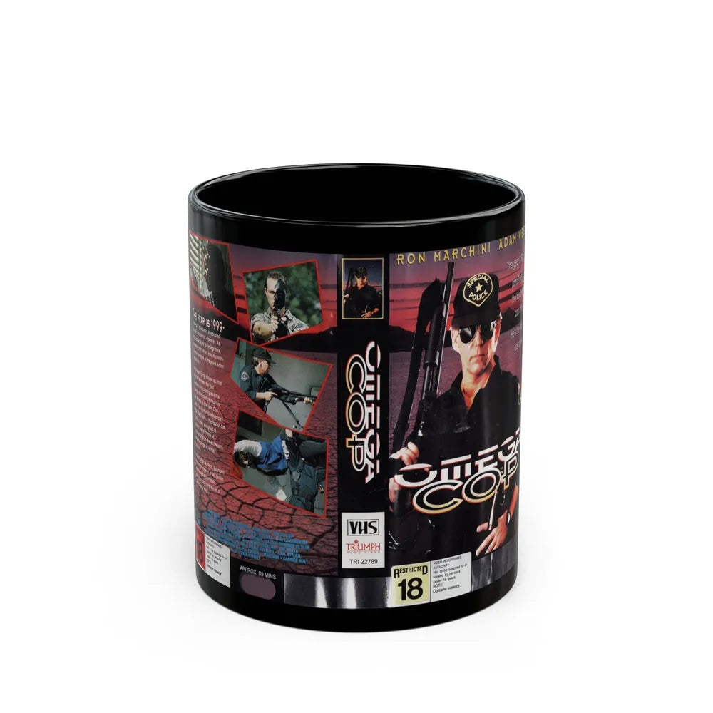 OMEGA COP RON MARCHINI (VHS COVER) - Black Coffee Mug-11oz-Go Mug Yourself